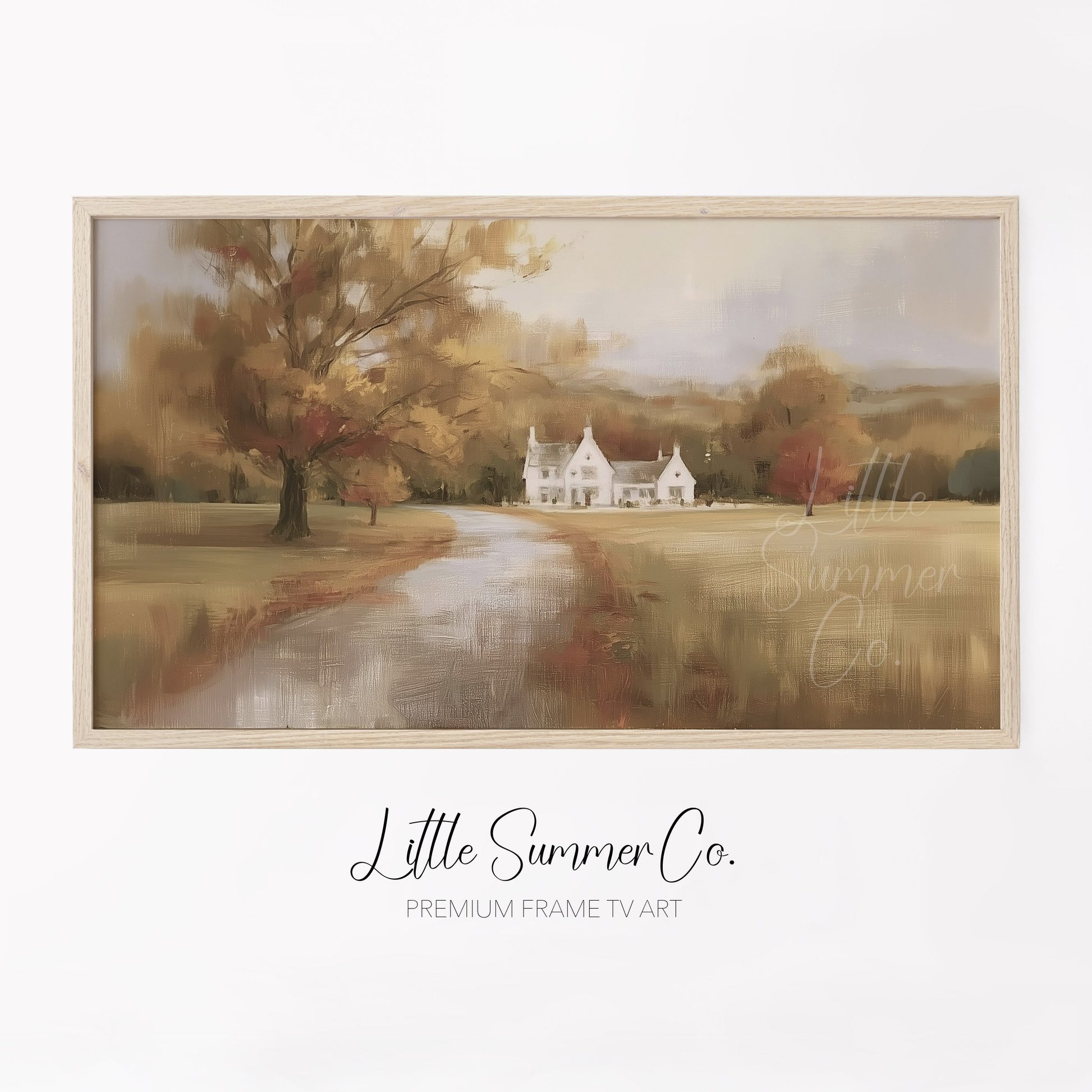 Golden Autumn Country Estate Frame TV Art displayed on a TV