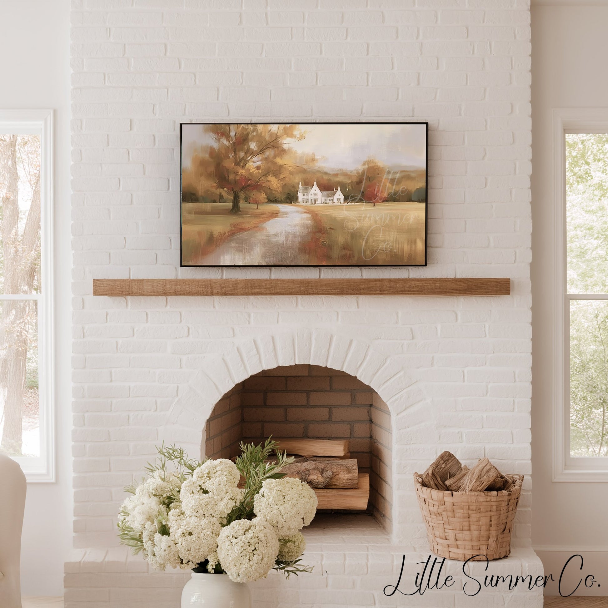 Golden Autumn Country Estate Frame TV Art displayed on a TV