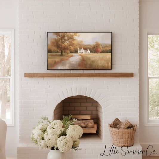 Golden Autumn Country Estate Frame TV Art displayed on a TV