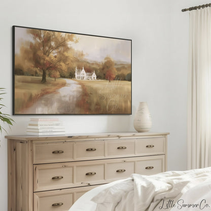 Golden Autumn Country Estate Frame TV Art displayed on a TV