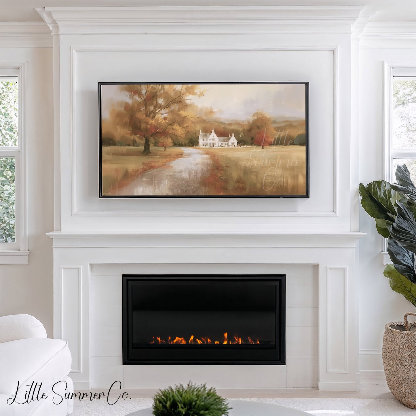 Golden Autumn Country Estate Frame TV Art displayed on a TV