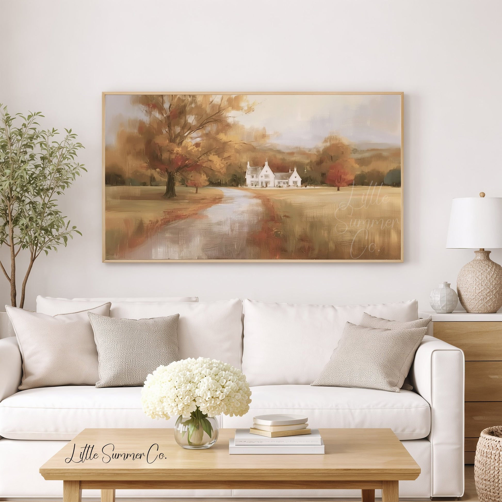 Golden Autumn Country Estate Frame TV Art displayed on a TV