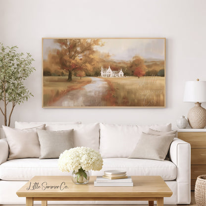 Golden Autumn Country Estate Frame TV Art displayed on a TV