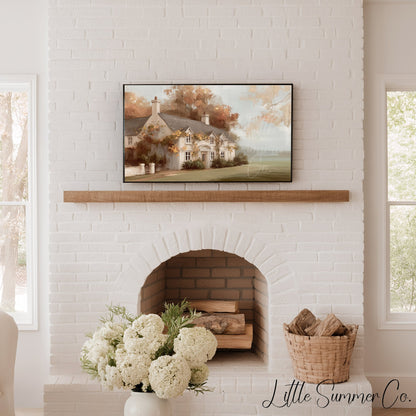 Autumn Country House Frame TV Art displayed on a TV