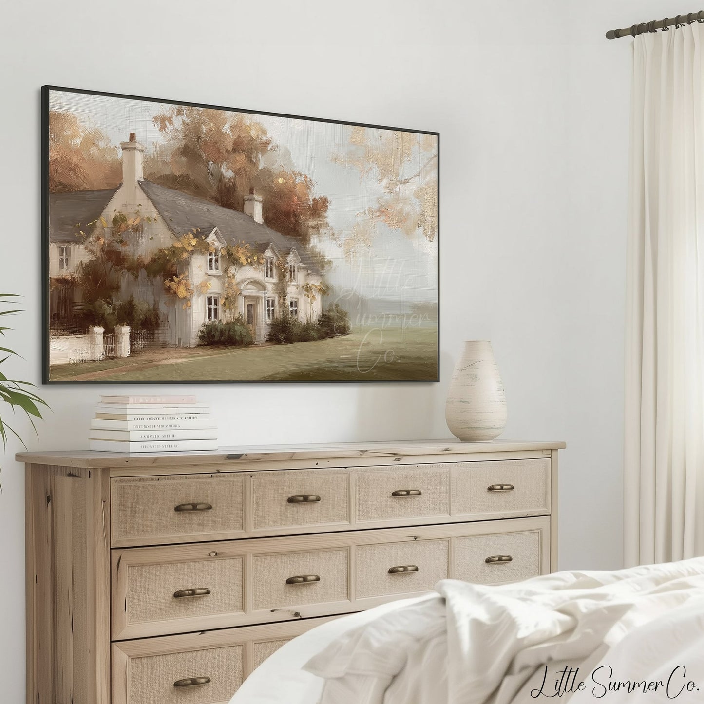 Autumn Country House Frame TV Art displayed on a TV