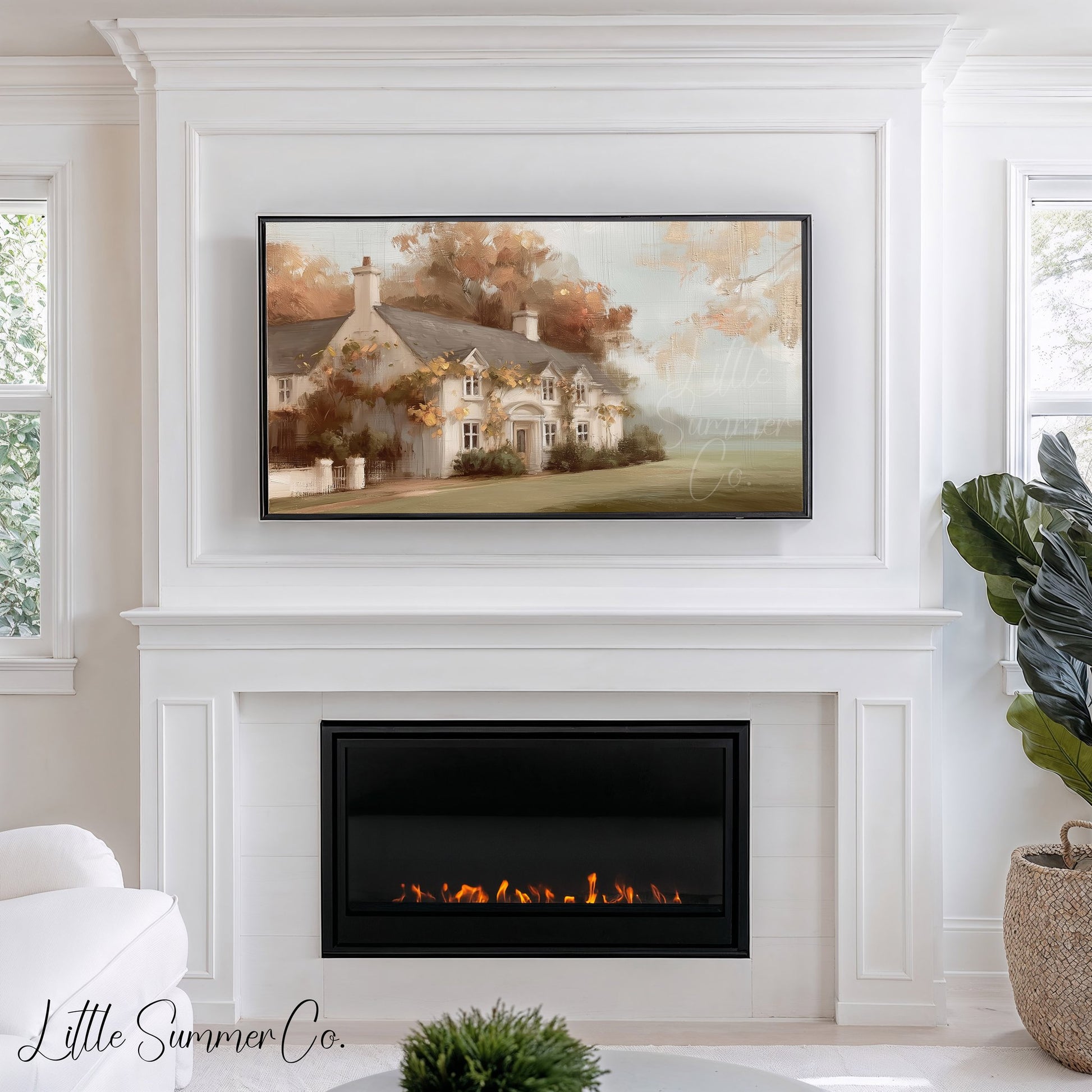 Autumn Country House Frame TV Art displayed on a TV
