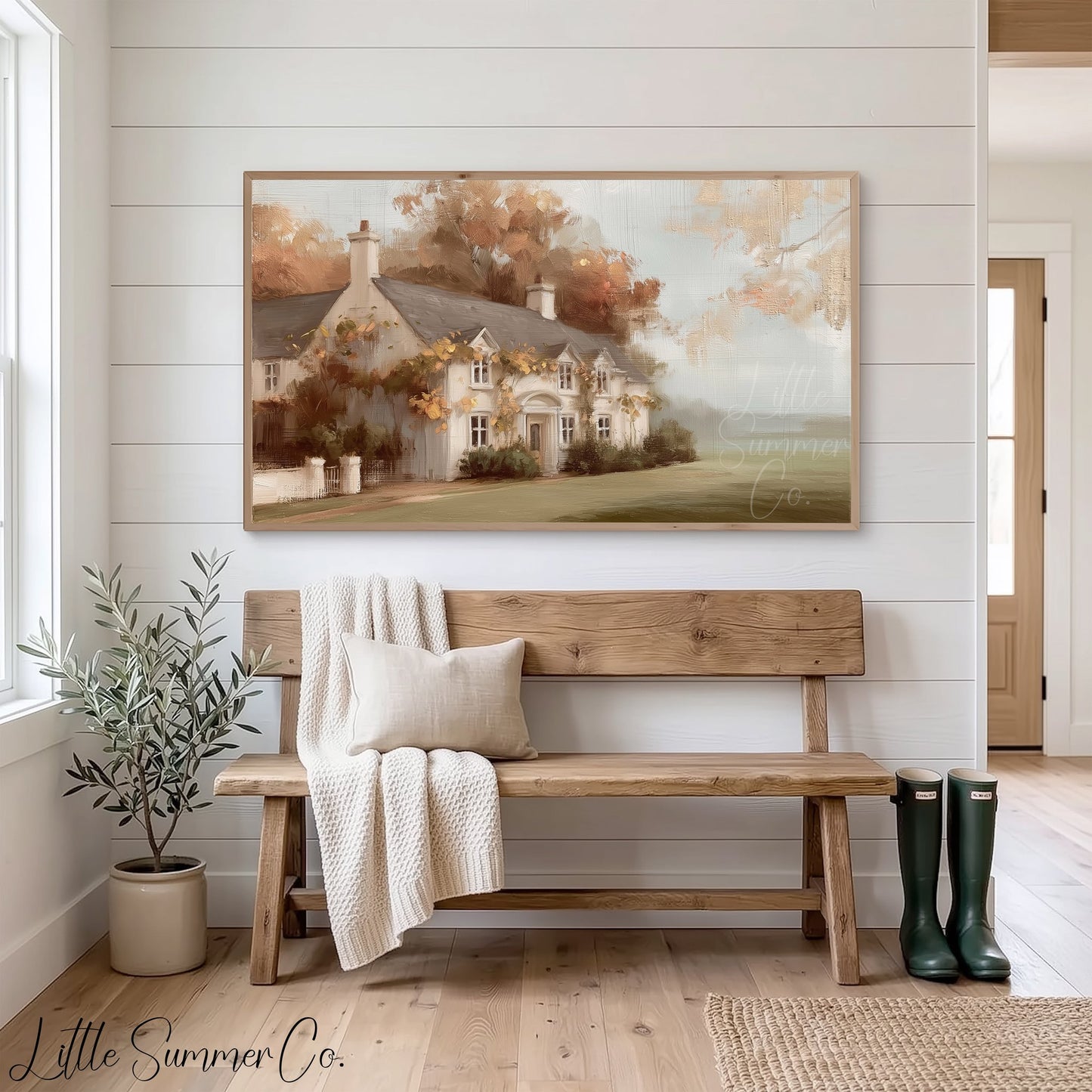 Autumn Country House Frame TV Art displayed on a TV