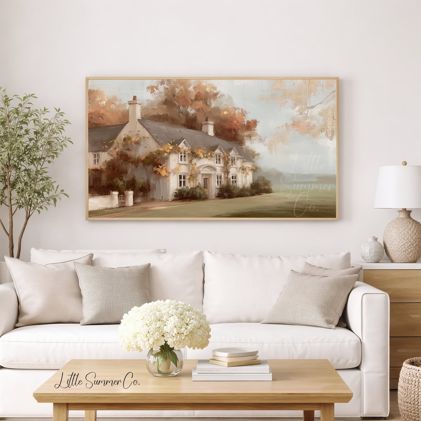 Autumn Country House Frame TV Art displayed on a TV