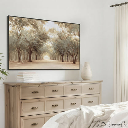 Tree Lined Lane Frame TV Art displayed on a TV