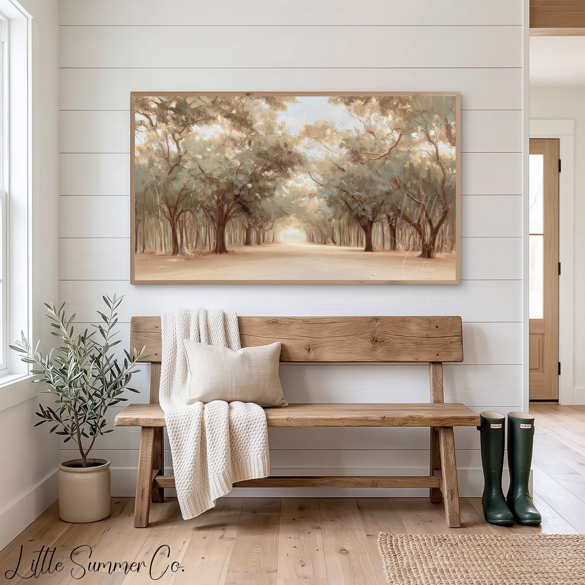 Tree Lined Lane Frame TV Art displayed on a TV