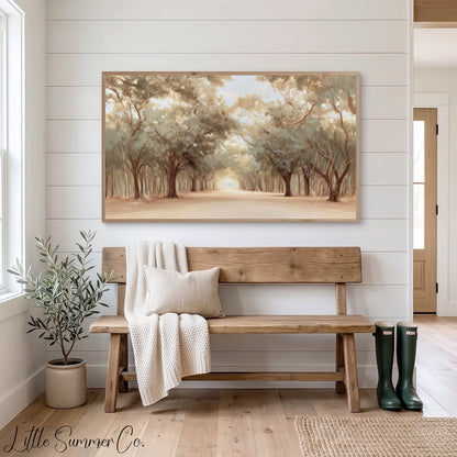 Tree Lined Lane Frame TV Art displayed on a TV