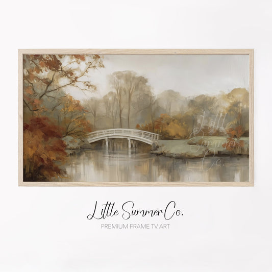 Autumn White Bridge Frame TV Art displayed on a TV