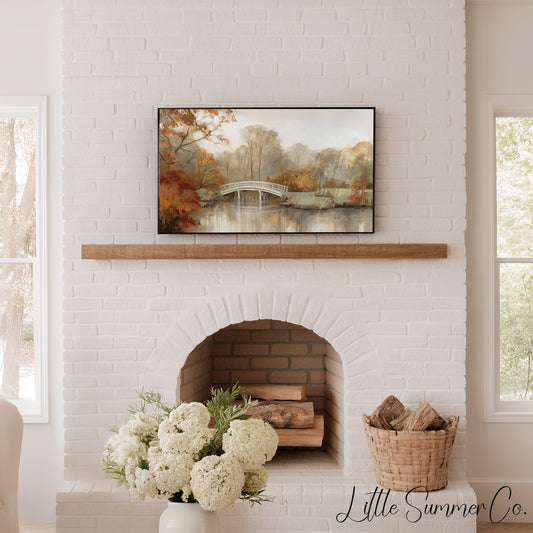 Autumn White Bridge Frame TV Art displayed on a TV