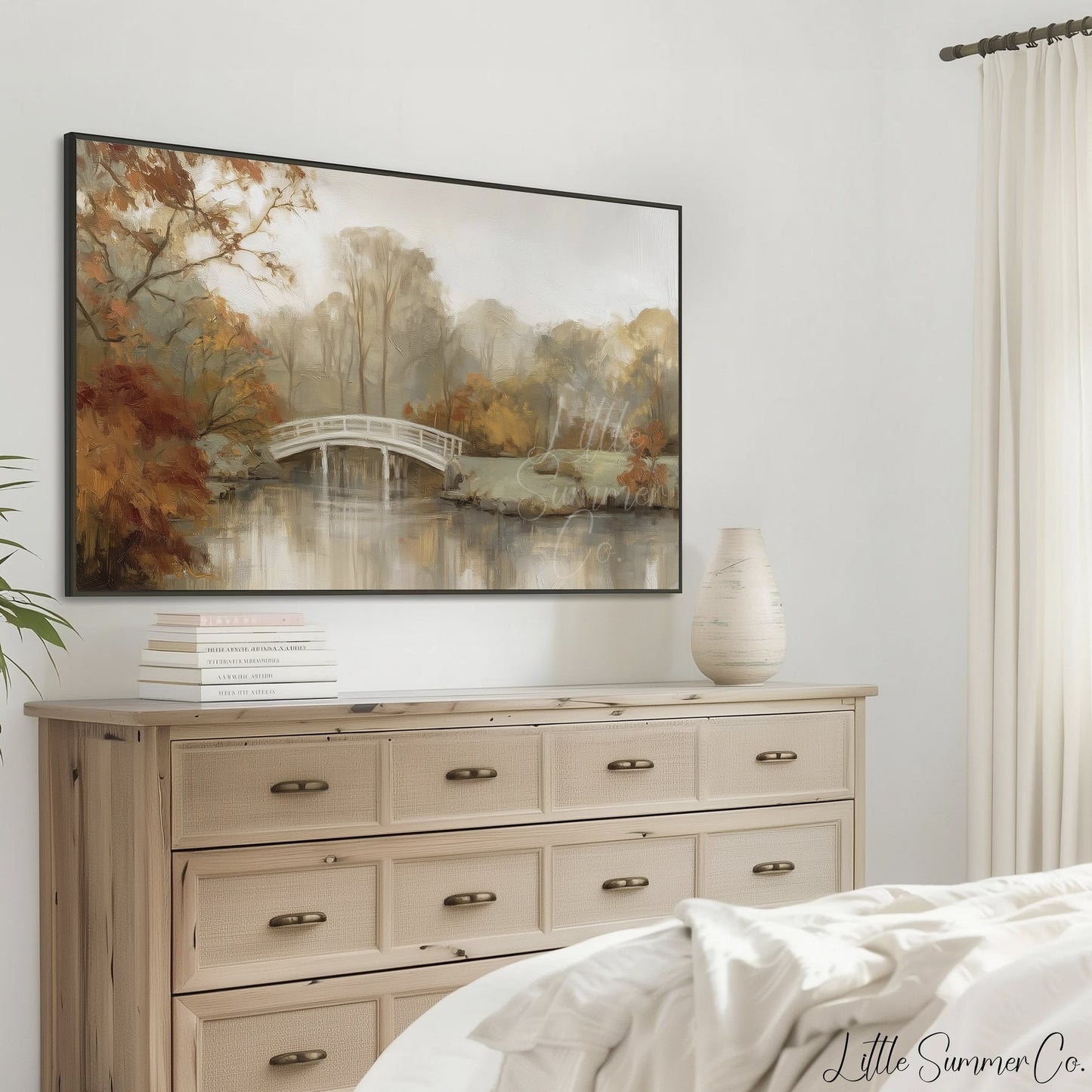 Autumn White Bridge Frame TV Art displayed on a TV