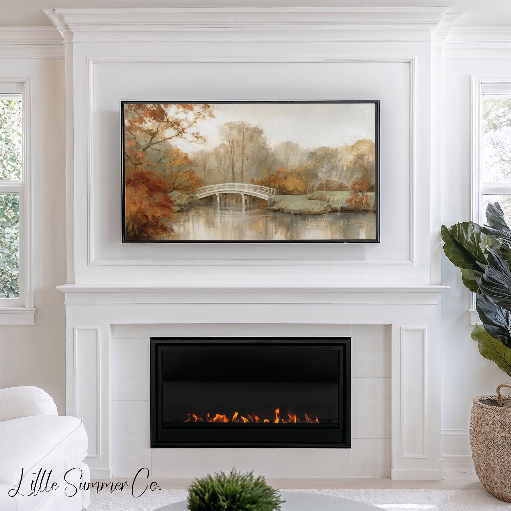 Autumn White Bridge Frame TV Art displayed on a TV