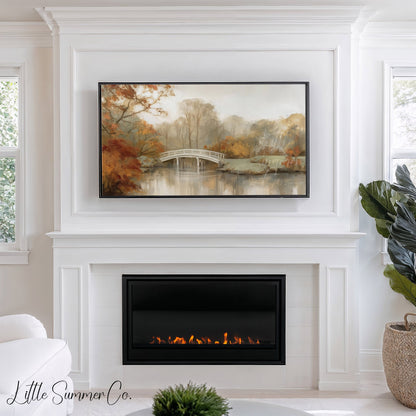 Autumn White Bridge Frame TV Art displayed on a TV