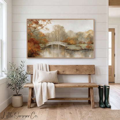 Autumn White Bridge Frame TV Art displayed on a TV