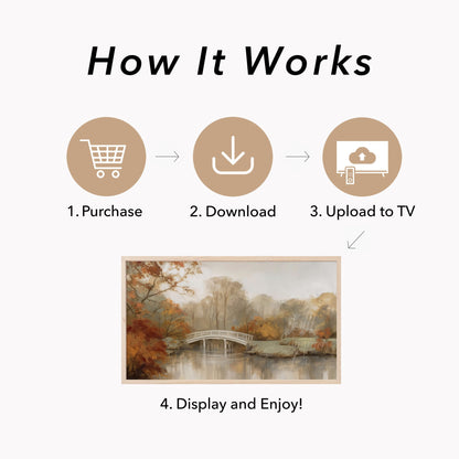 Autumn White Bridge Frame TV Art displayed on a TV