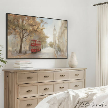 London Bus Big Ben Frame TV Art displayed on a TV