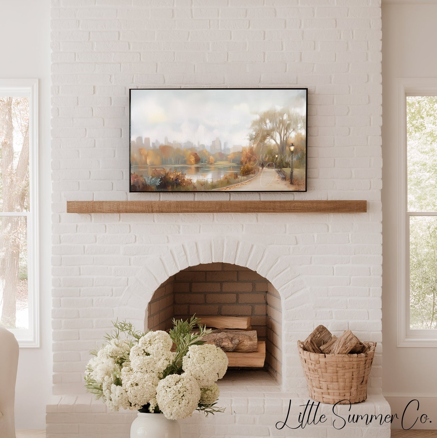 Lakeside City Path Frame TV Art displayed on a TV
