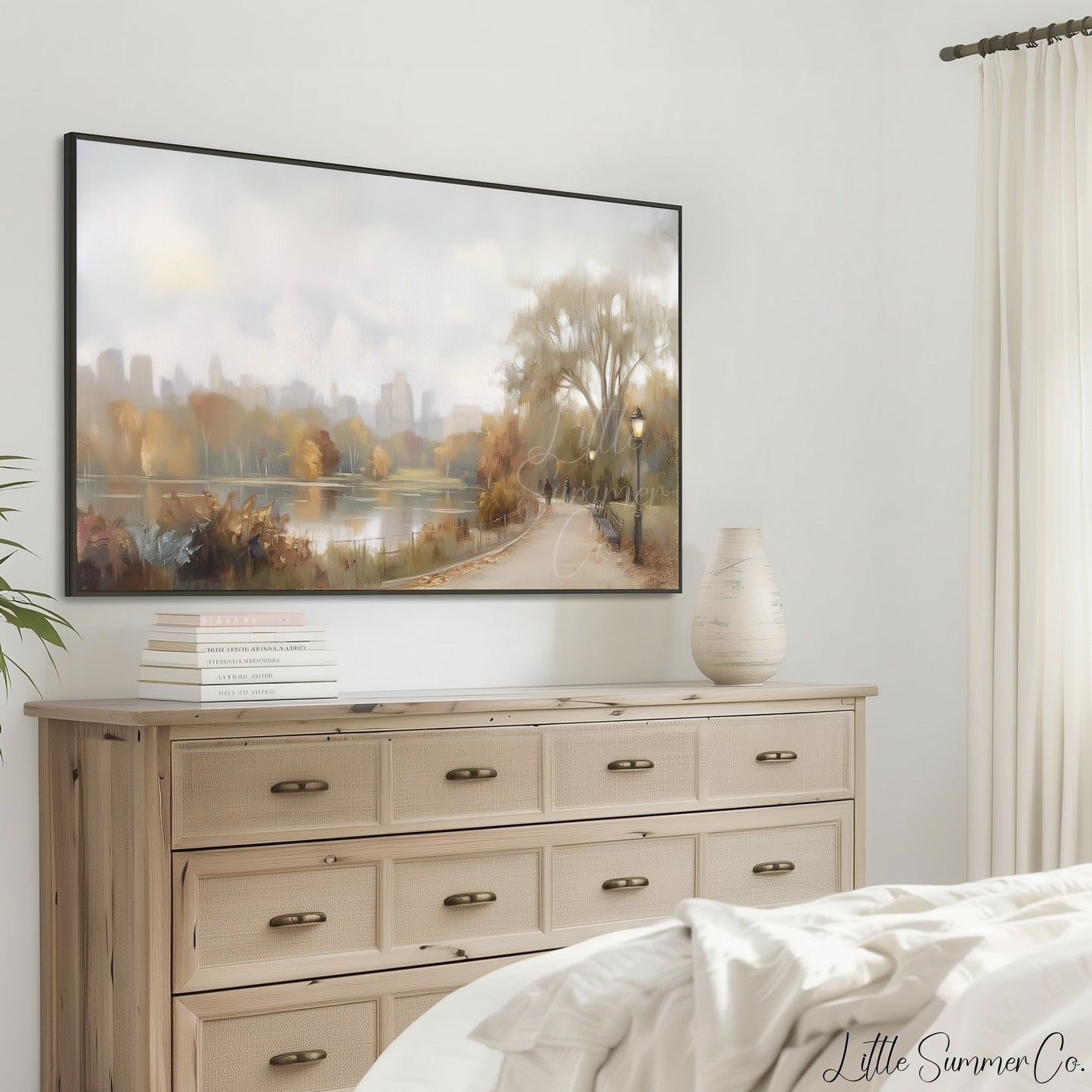 Lakeside City Path Frame TV Art displayed on a TV