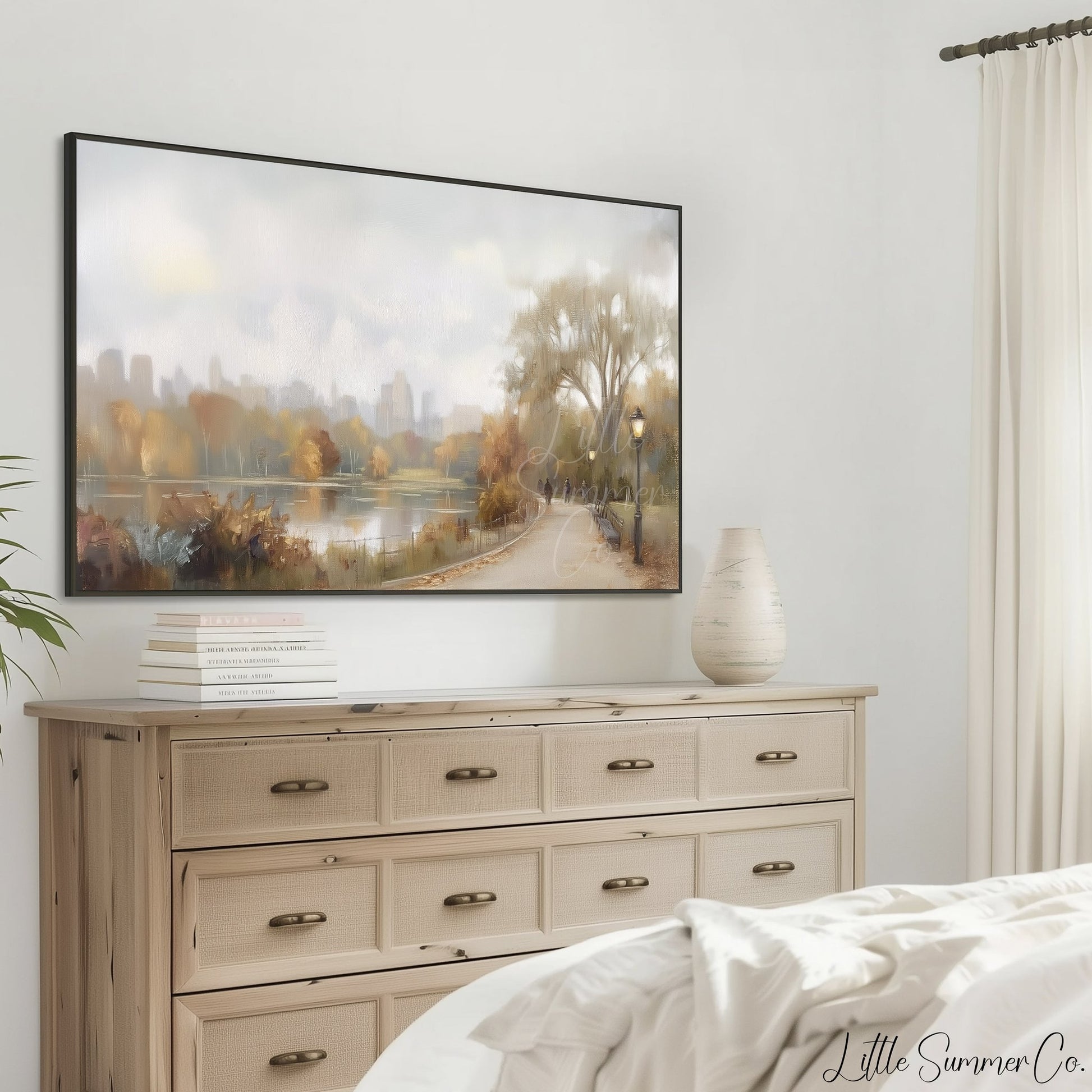 Lakeside City Path Frame TV Art displayed on a TV