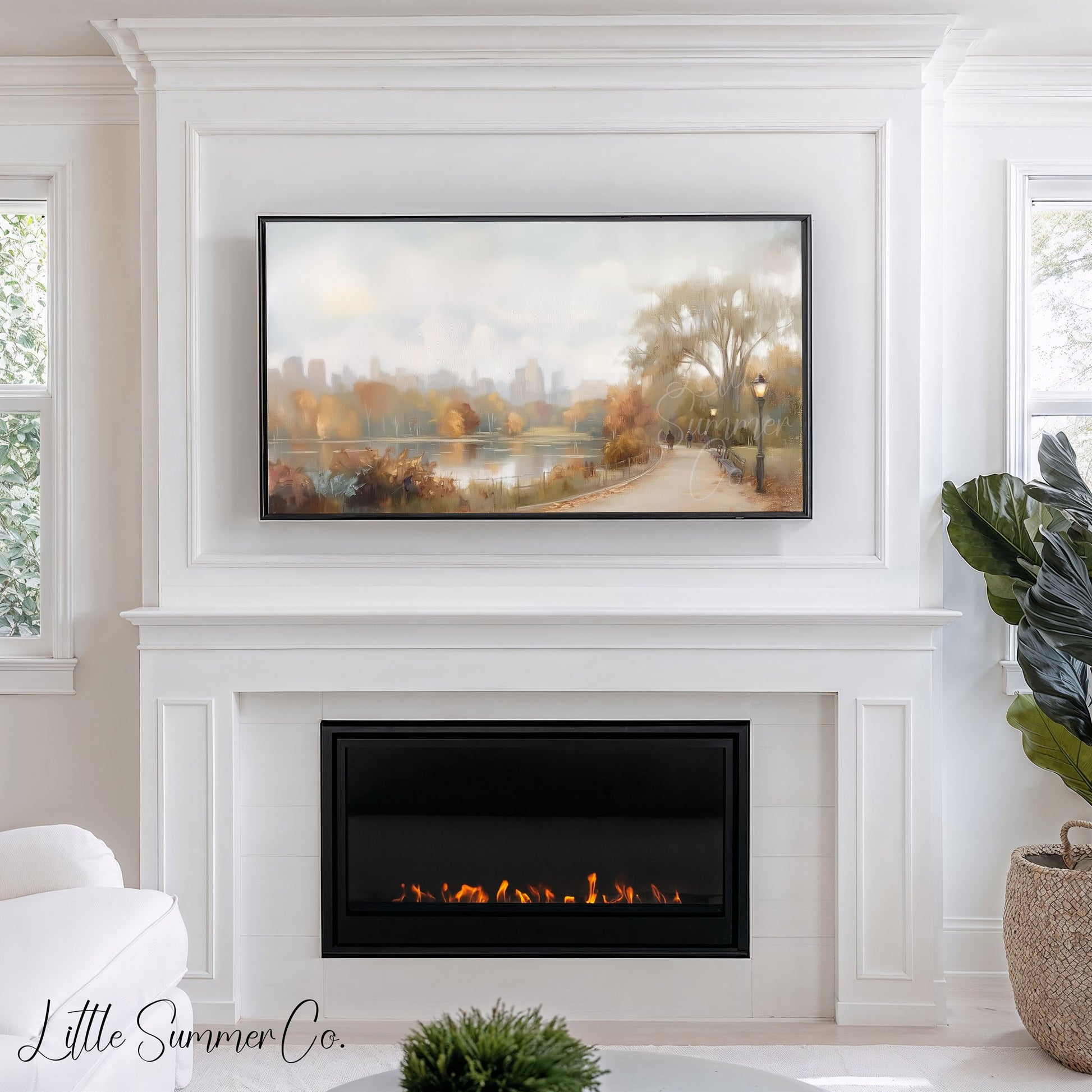 Lakeside City Path Frame TV Art displayed on a TV