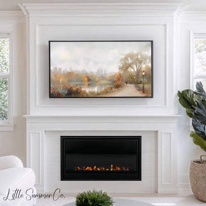 Lakeside City Path Frame TV Art displayed on a TV