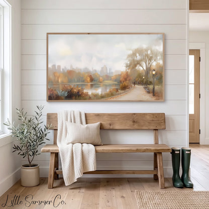 Lakeside City Path Frame TV Art displayed on a TV