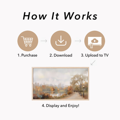 Lakeside City Path Frame TV Art displayed on a TV