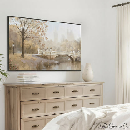 Park Bridge Frame TV Art displayed on a TV