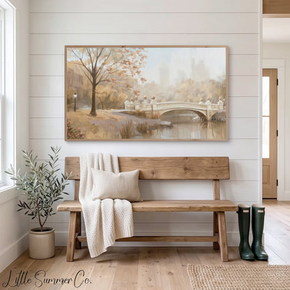 Park Bridge Frame TV Art displayed on a TV