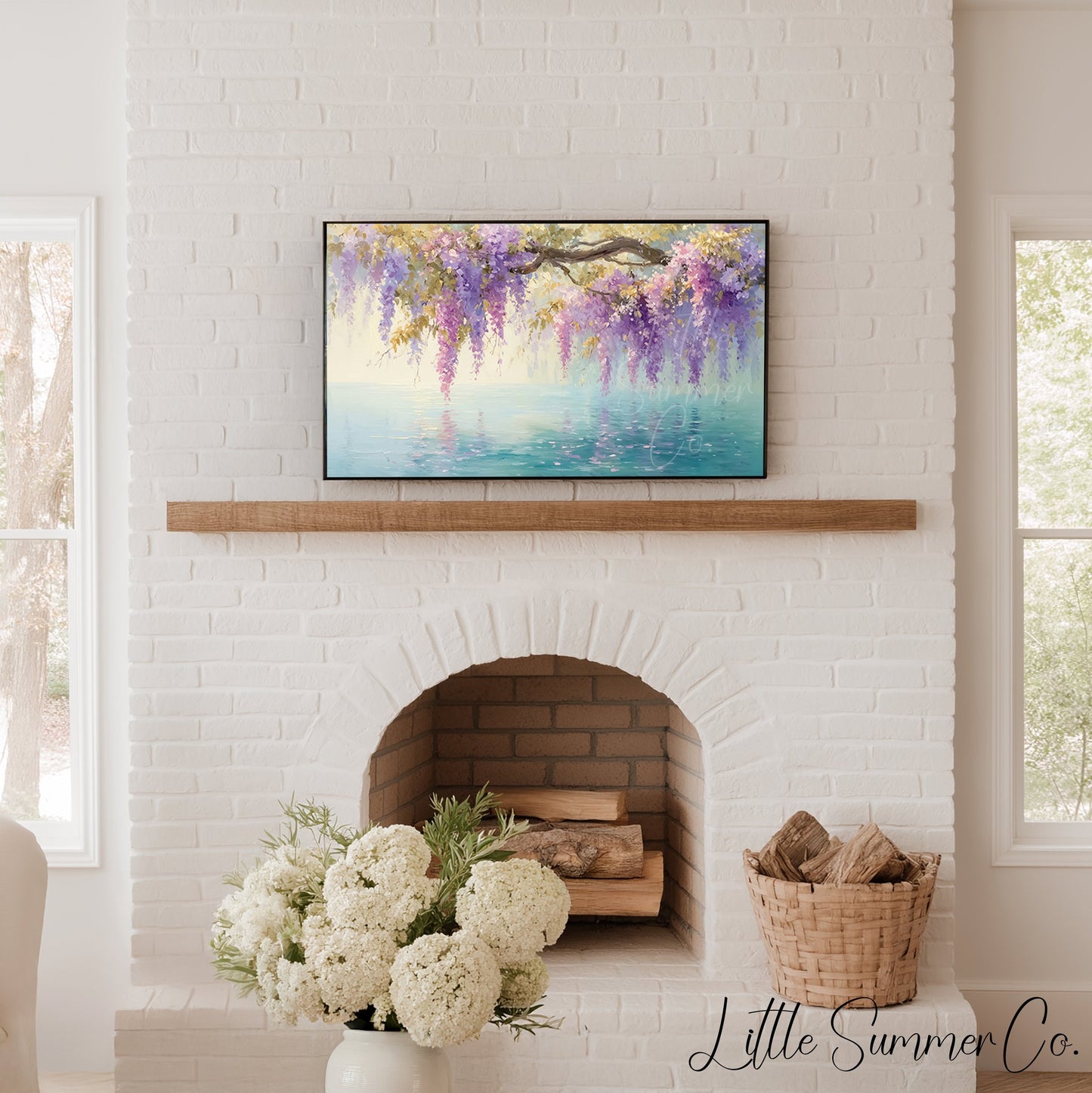 Wisteria Blossoms Frame TV Art displayed on a TV