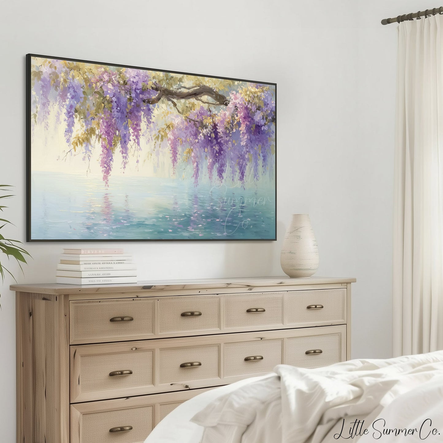 Wisteria Blossoms Frame TV Art displayed on a TV