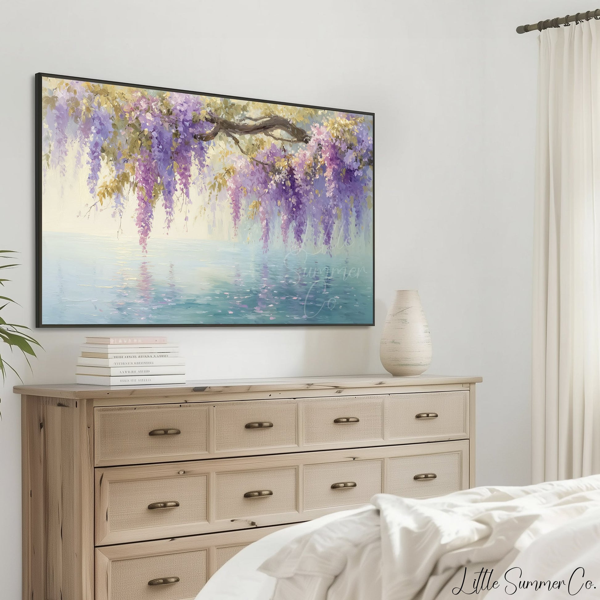 Wisteria Blossoms Frame TV Art displayed on a TV