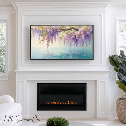 Wisteria Blossoms Frame TV Art displayed on a TV