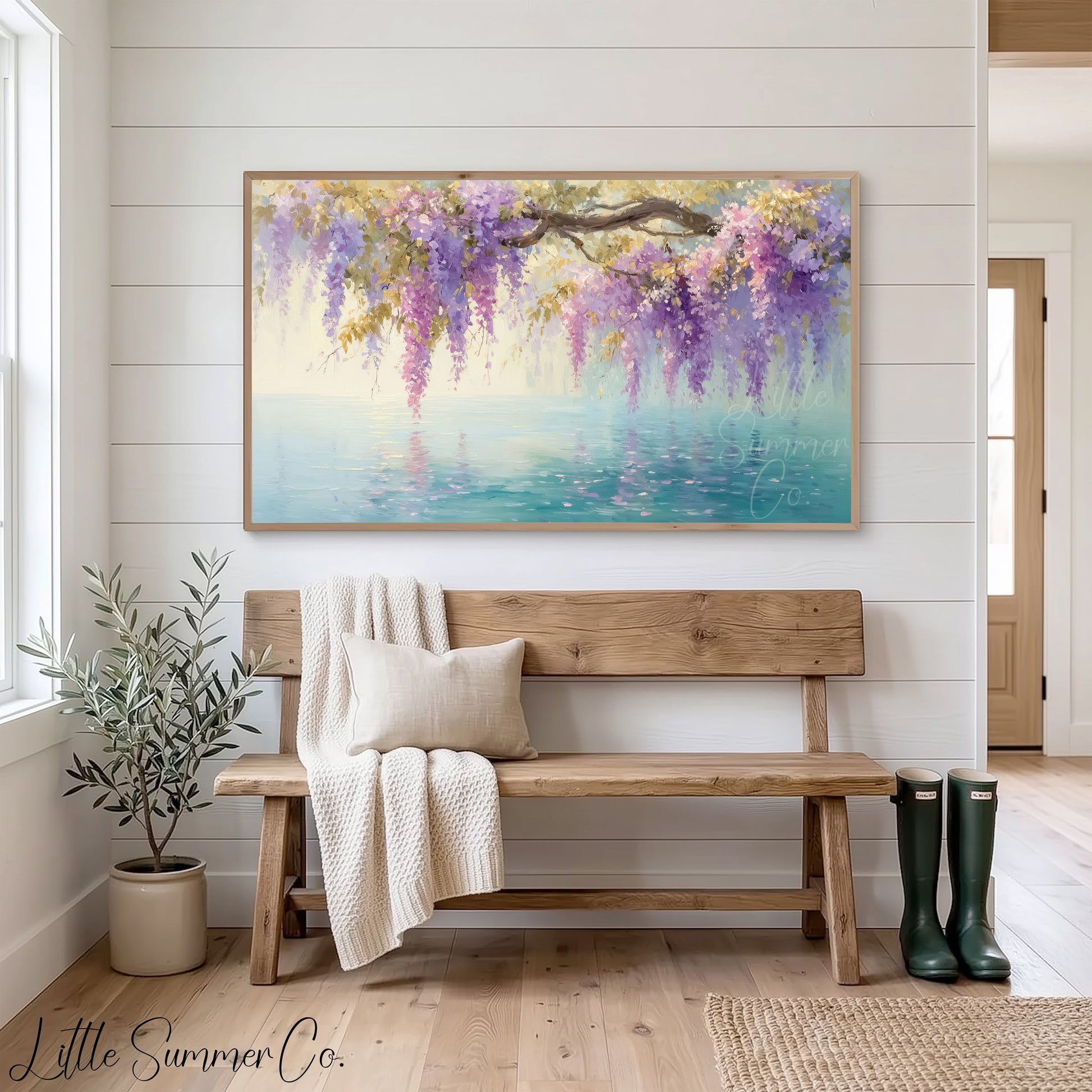 Wisteria Blossoms Frame TV Art displayed on a TV