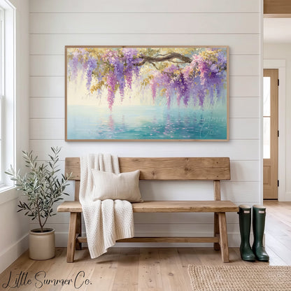 Wisteria Blossoms Frame TV Art displayed on a TV