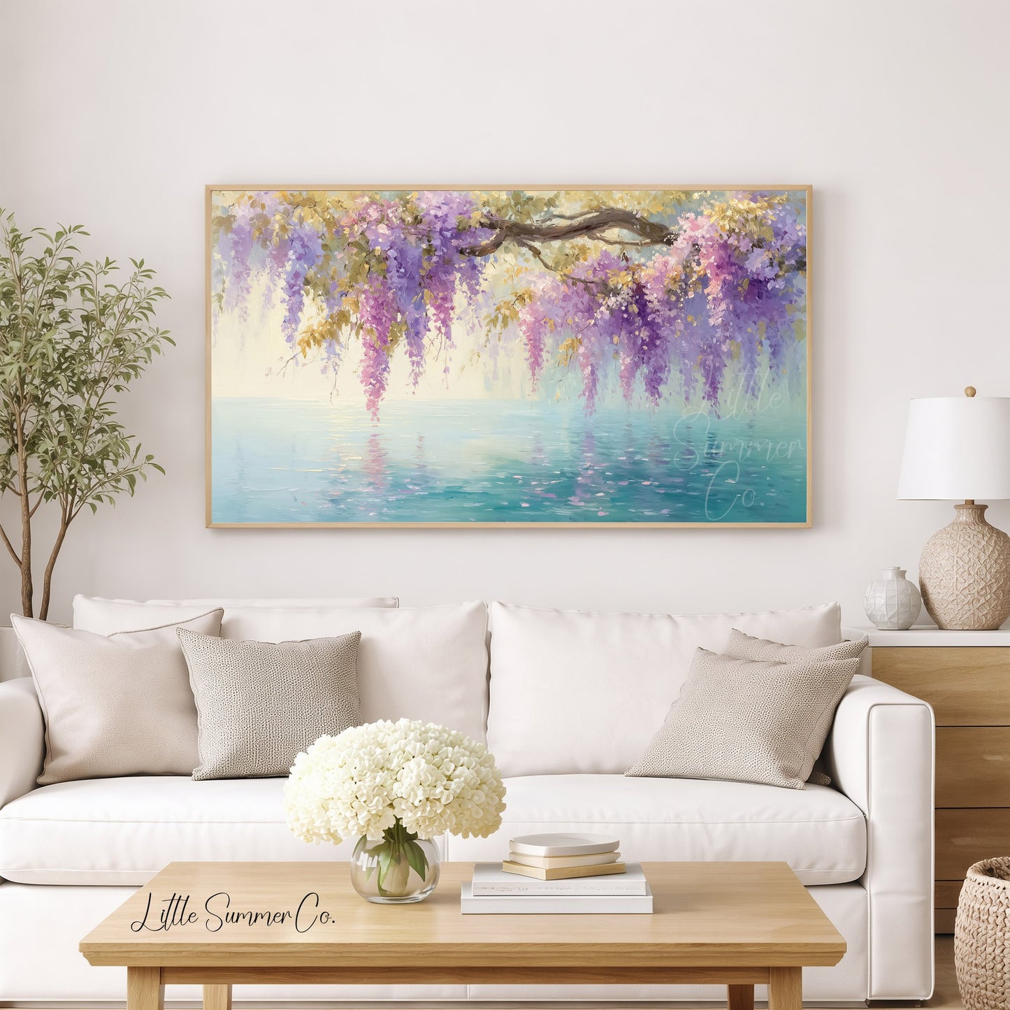 Wisteria Blossoms Frame TV Art displayed on a TV