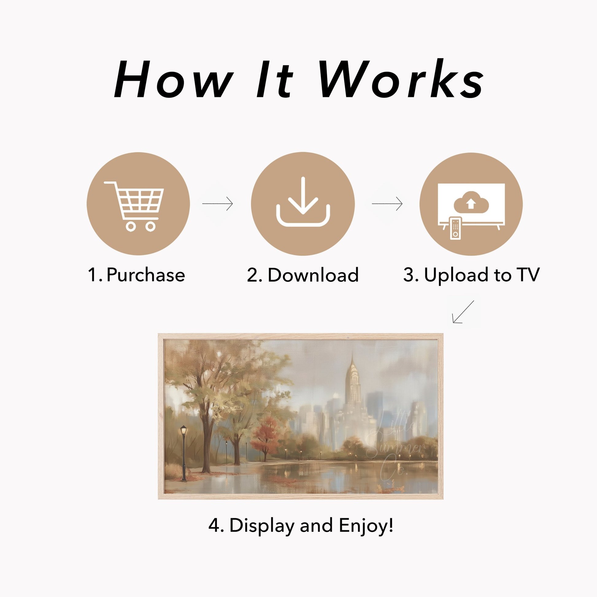 City Skyline Pond Frame TV Art displayed on a TV