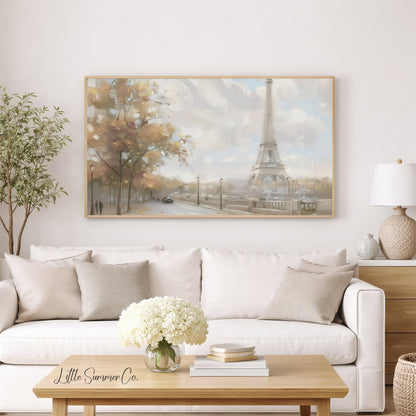 Eiffel Tower Street Frame TV Art displayed on a TV