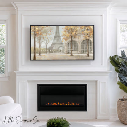 Paris Eiffel Tower Street Frame TV Art displayed on a TV