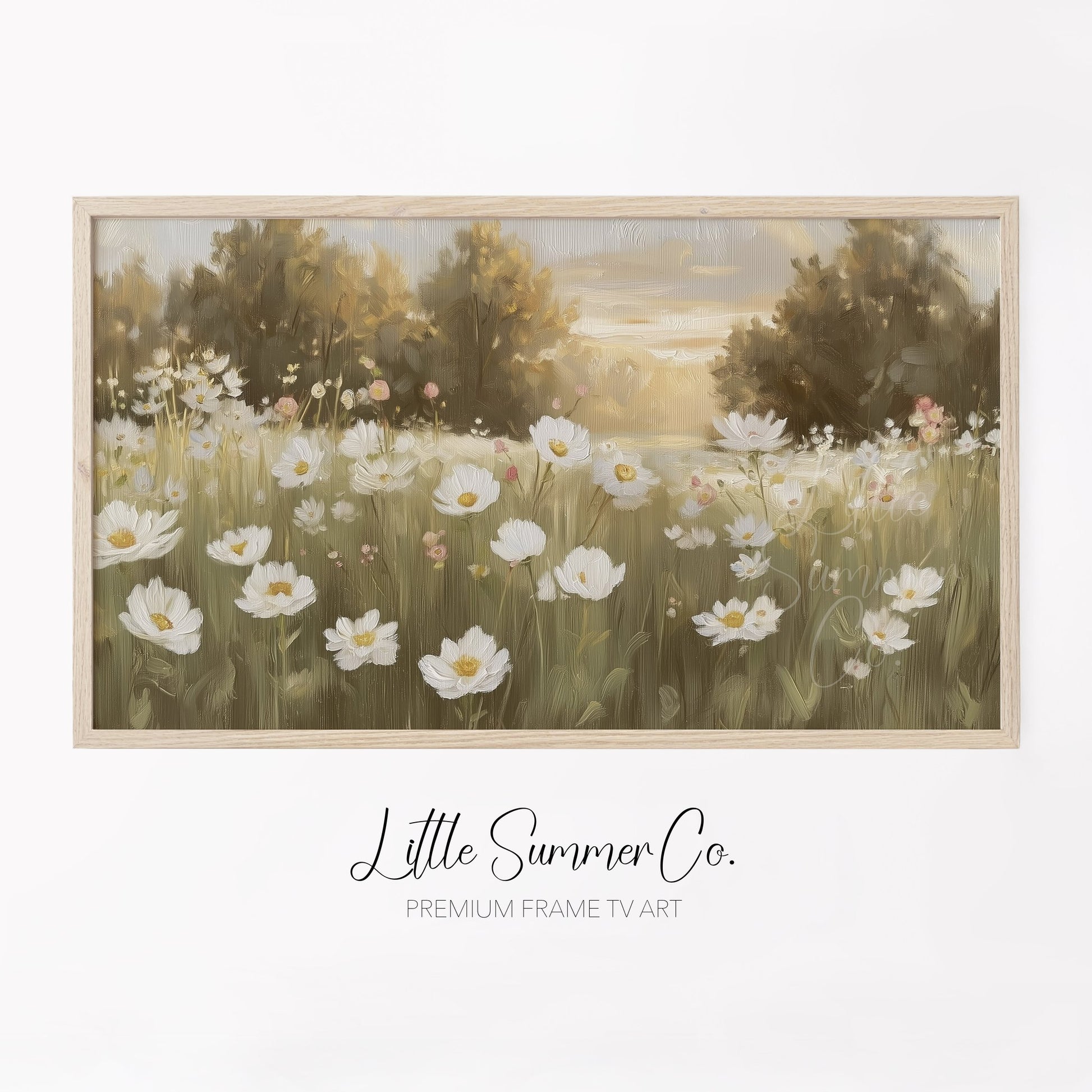 White Flower Field Frame TV Art displayed on a TV