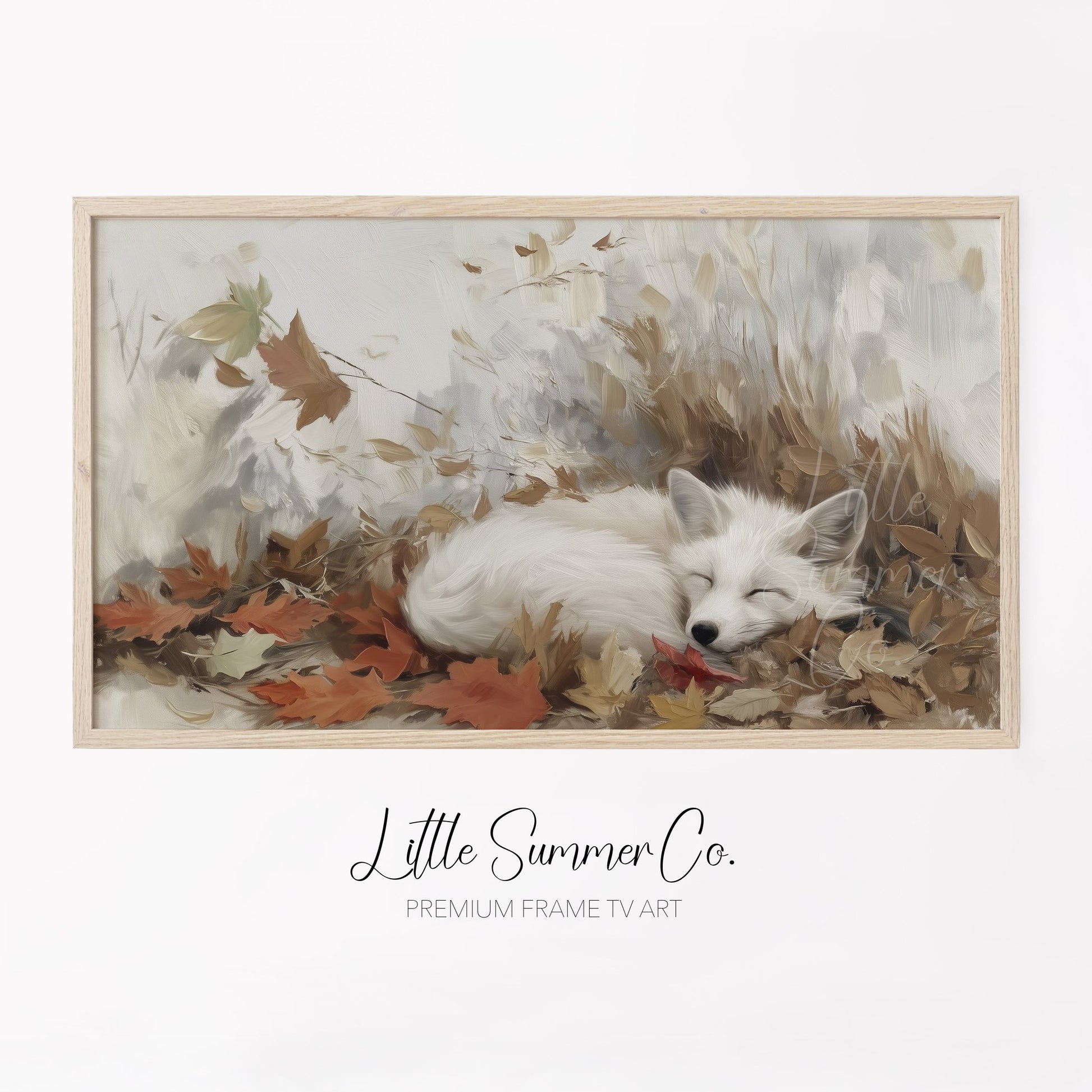 Sleeping White Fox Frame TV Art displayed on a TV
