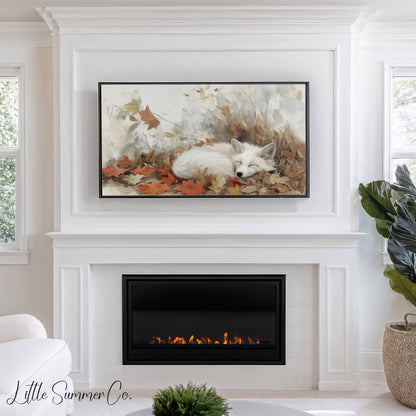 Sleeping White Fox Frame TV Art displayed on a TV