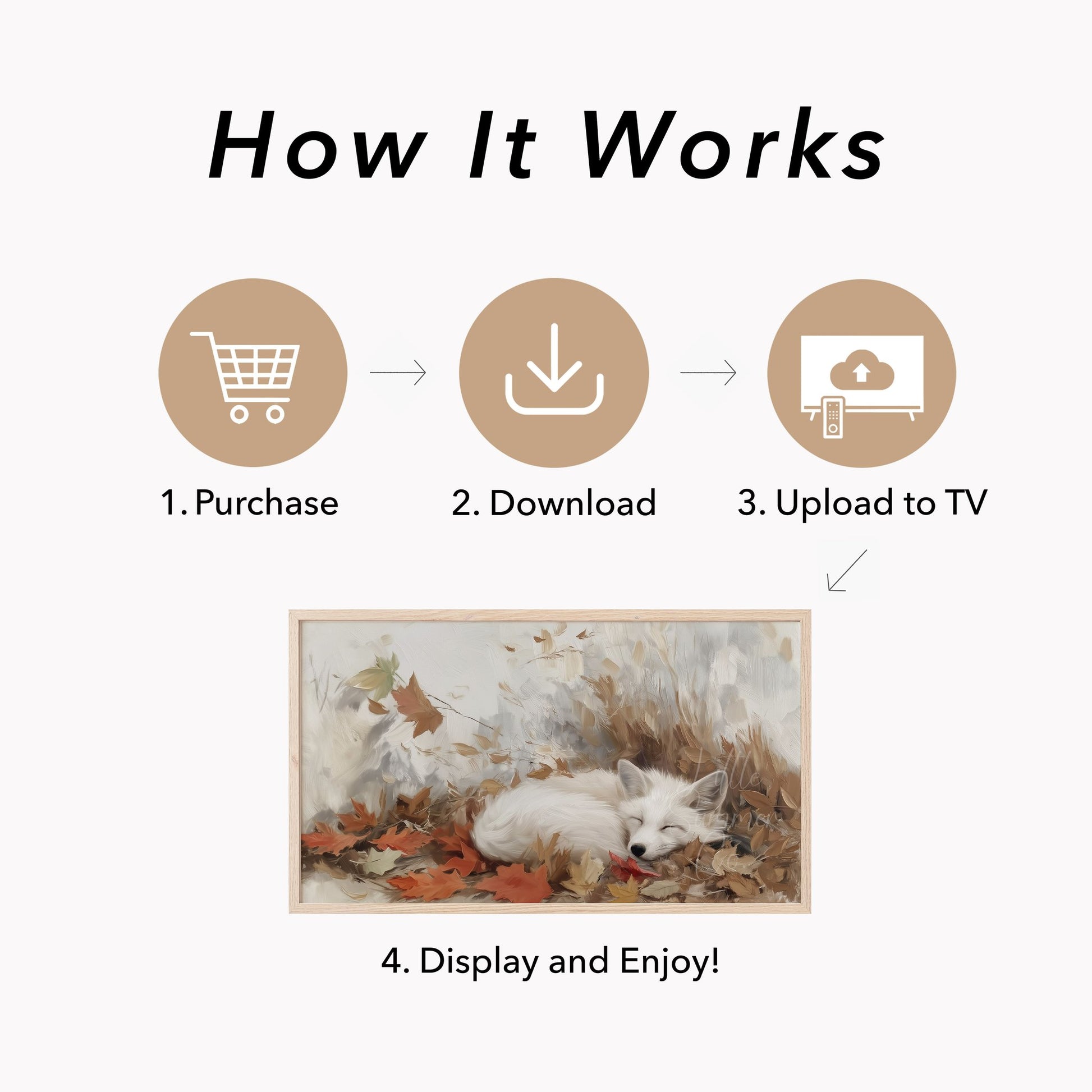 Sleeping White Fox Frame TV Art displayed on a TV