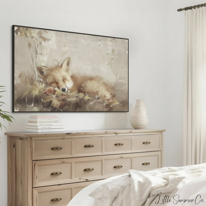 Sleeping Fox Frame TV Art displayed on a TV