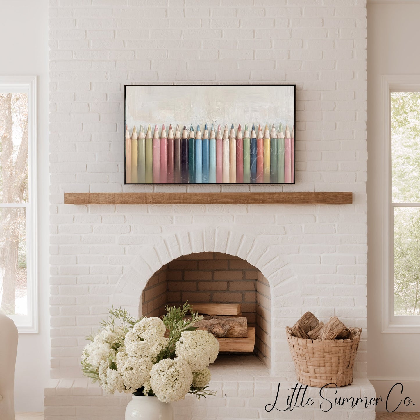 Colored Pencils Row Frame TV Art displayed on a TV