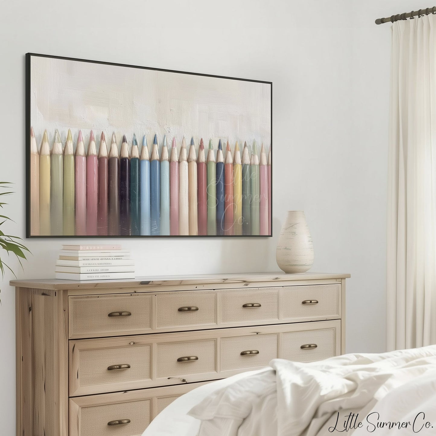 Colored Pencils Row Frame TV Art displayed on a TV
