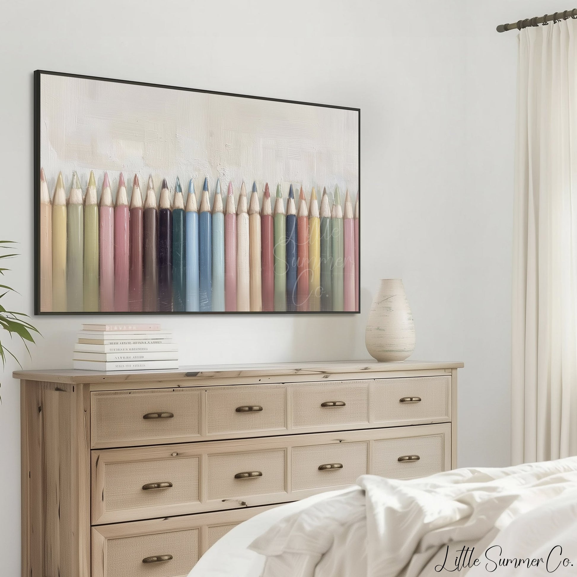 Colored Pencils Row Frame TV Art displayed on a TV